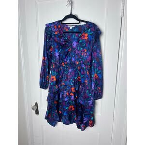 The Pioneer Woman Blue Long Sleeve Boho Floral Flounce Mini Dress Size Small